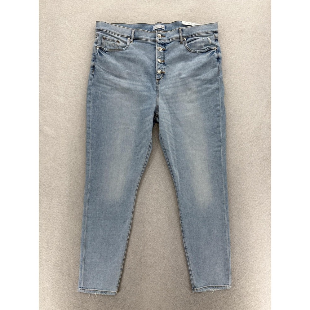 LOFT High Waist Skinny Jeans Womens 18 Blue Light Wash Distressed Button Fly NWT